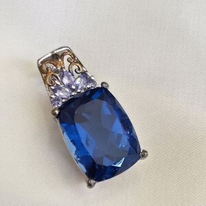 Ceylon Quartz, Tanzanite 14k YG And Platinum Over Sterling Silver Pendant